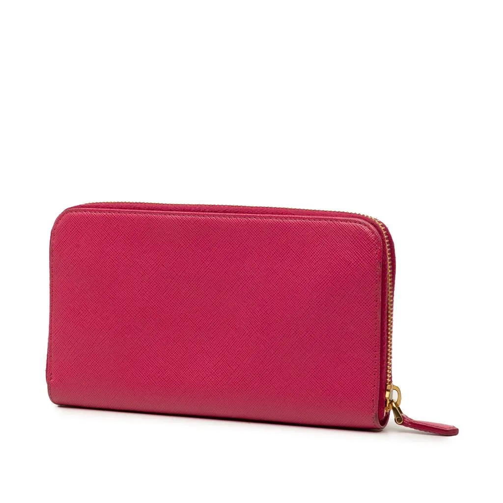 Prada Saffiano Zip Around Long Wallet Pink Leather Very good - Back View