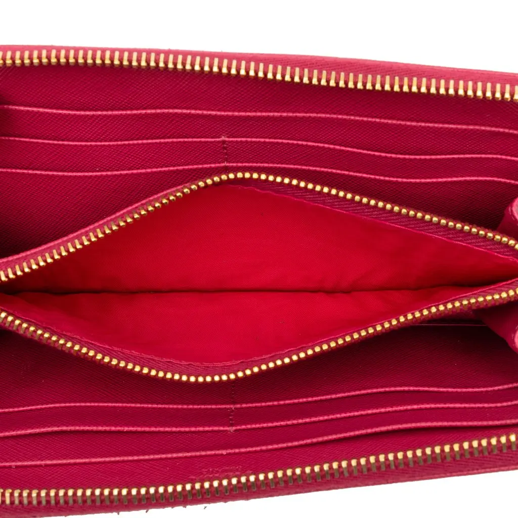 Prada Saffiano Zip Around Long Wallet Pink Leather Very good - Model View