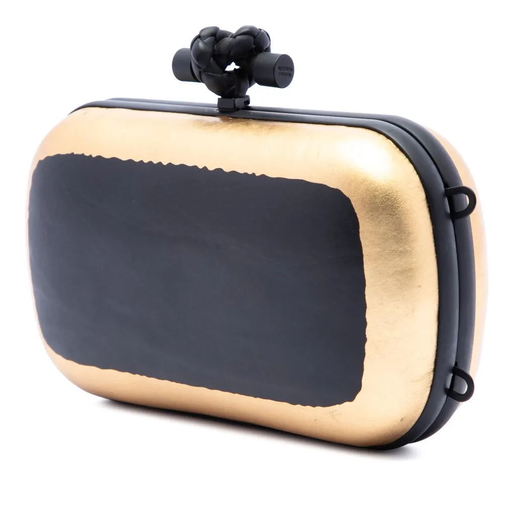 Bottega Veneta Bicolor Gilded Waxed Leather Knot Clutch with Chain Black Leather Very good - Back View