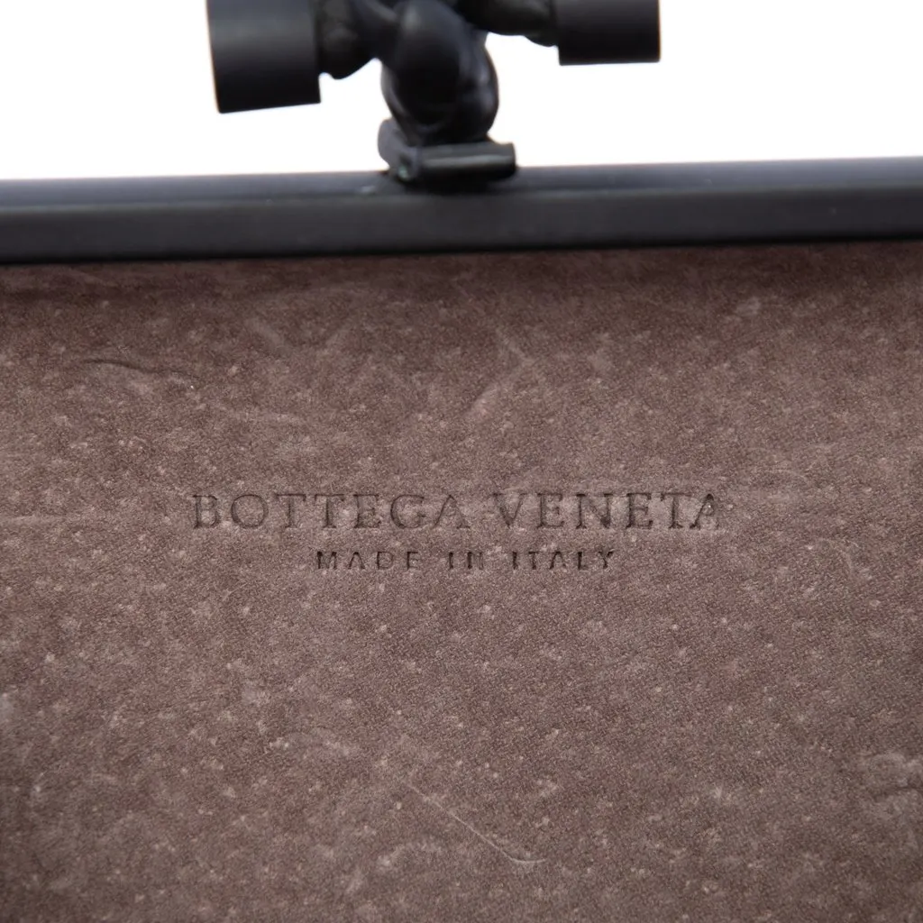 Bottega Veneta Bicolor Gilded Waxed Leather Knot Clutch with Chain Black Leather Very good - Box View