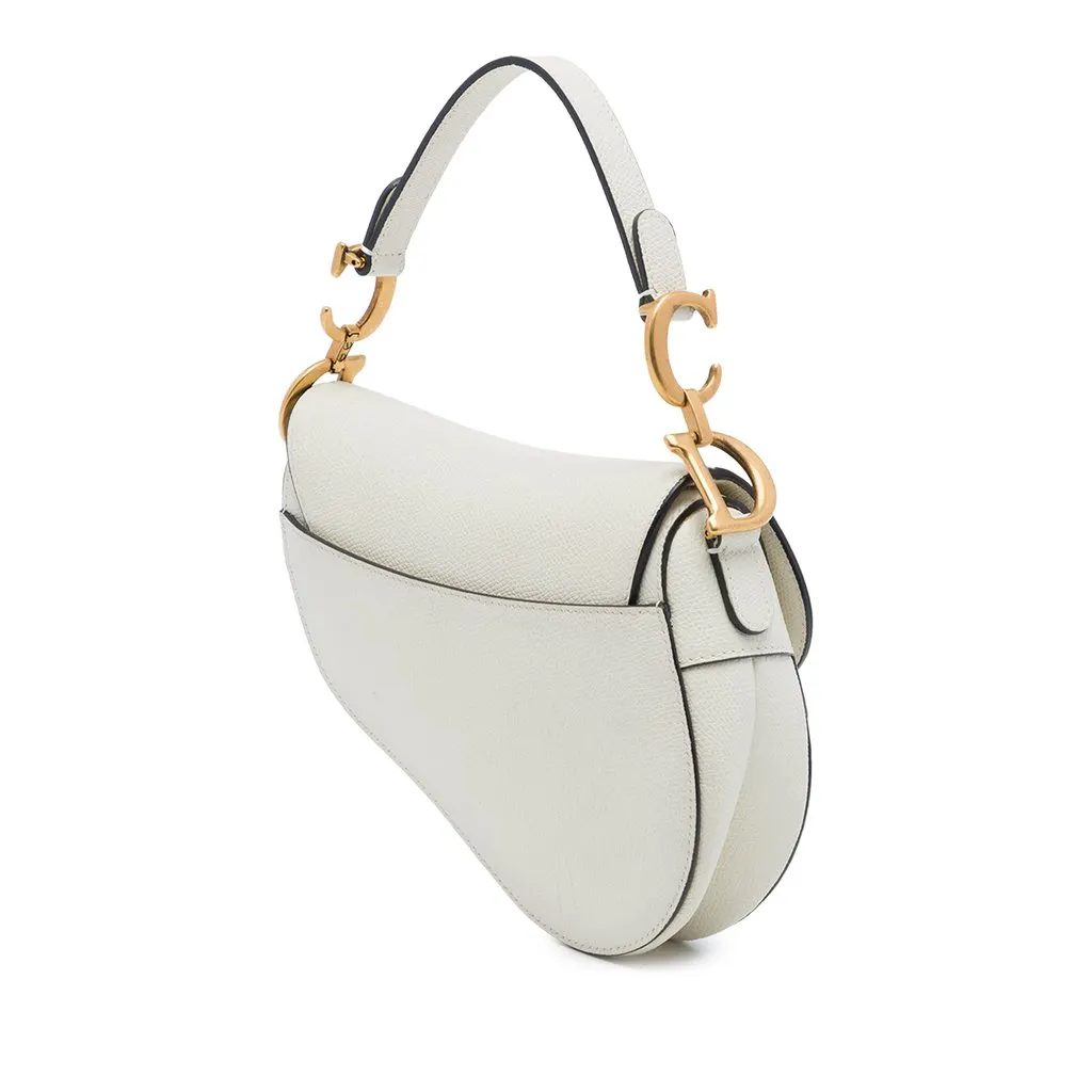 Dior Mini Grained Calfskin Saddle Bag White Leather Very good - Back View