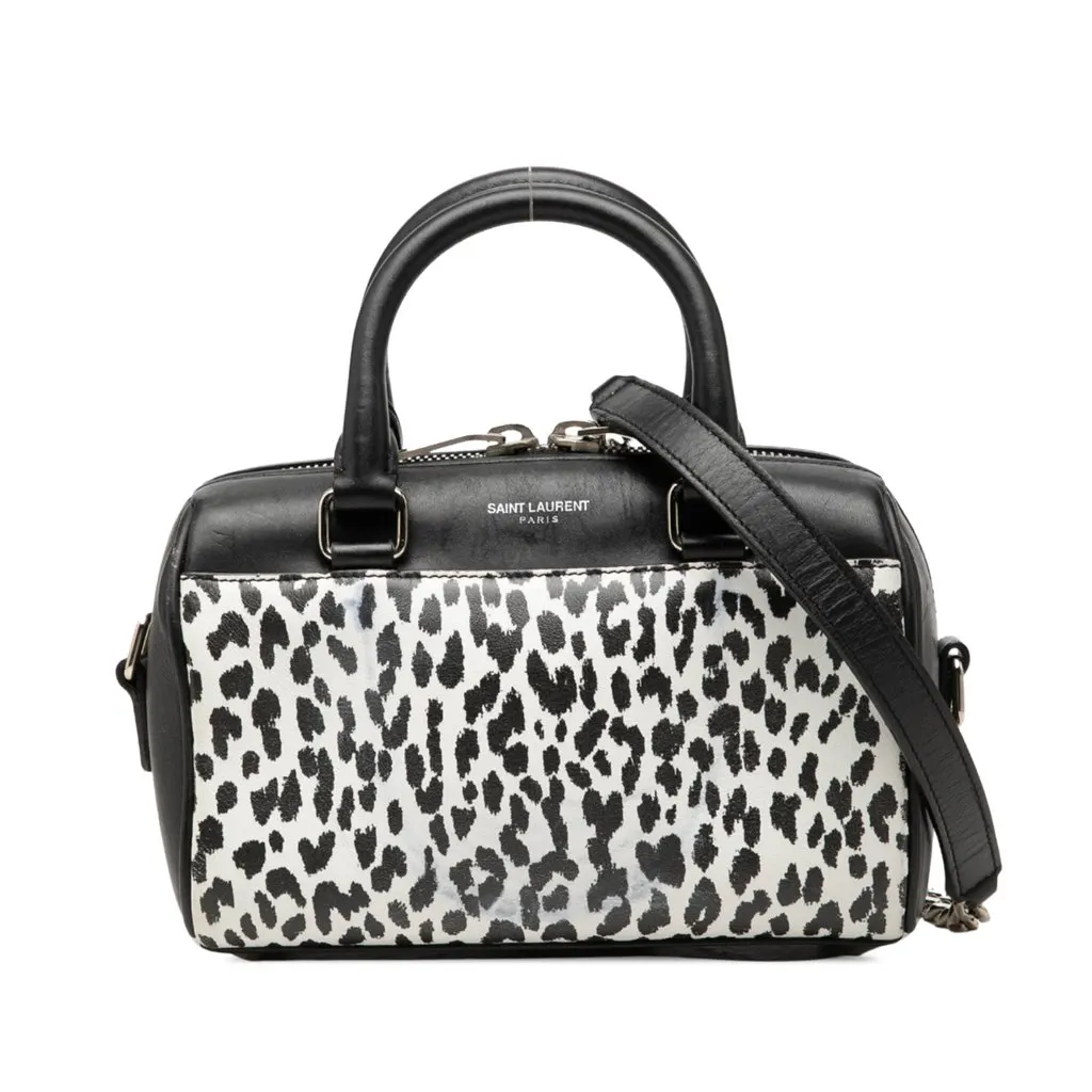 Saint Laurent Toy Leather Leopard Print Classic Duffle Satchel Black Leather Very good - Front View