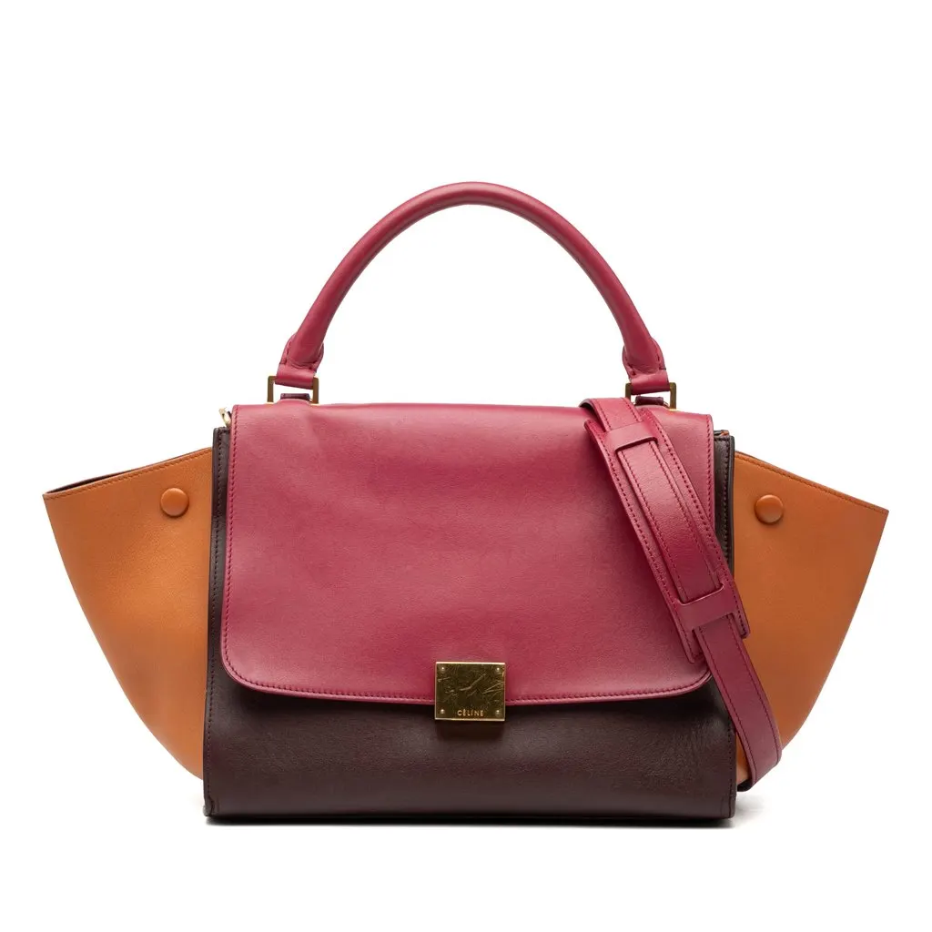 Celine Small Tricolor Leather Trapeze Satchel Brown Leather Very good - Front View