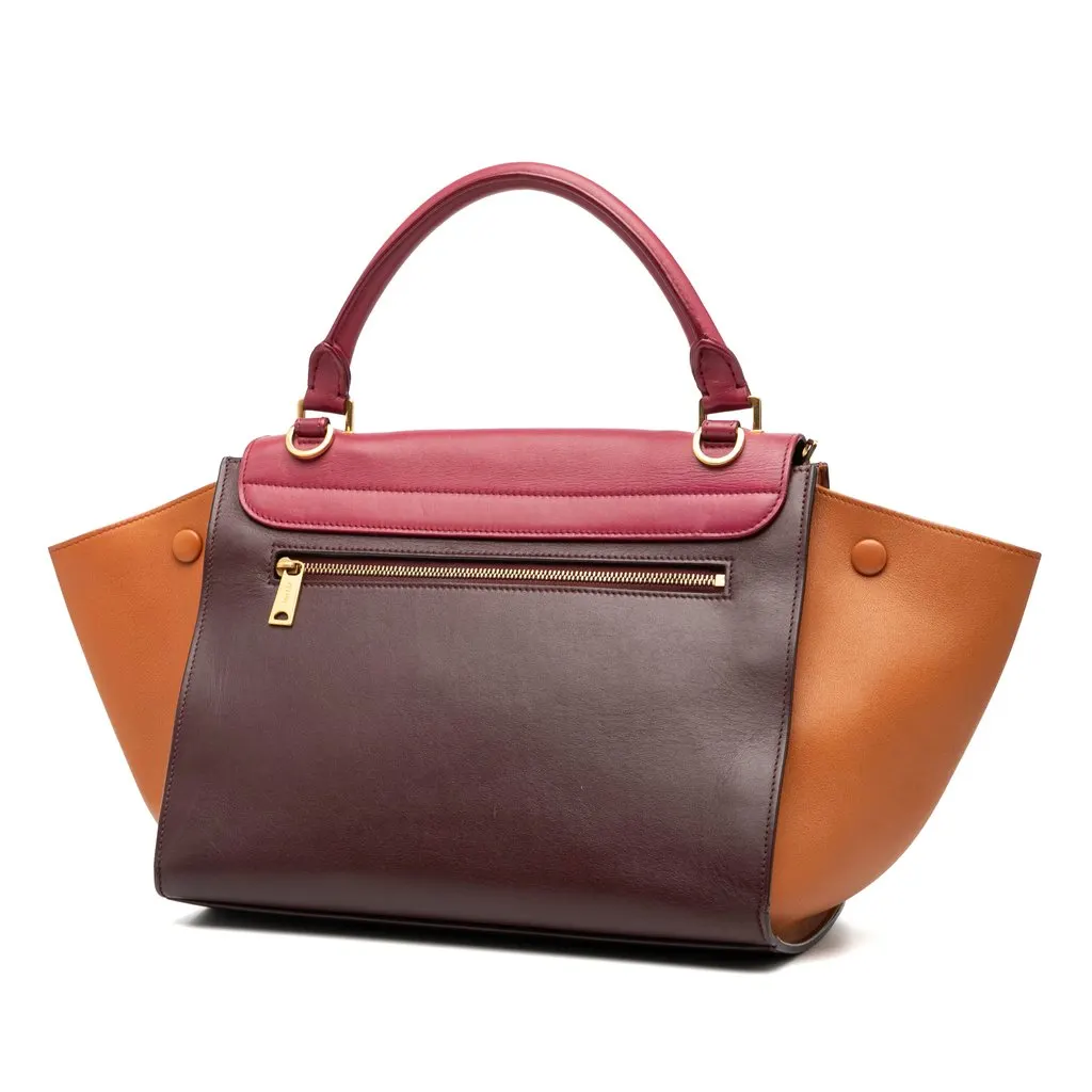 Celine Small Tricolor Leather Trapeze Satchel Brown Leather Very good - Back View