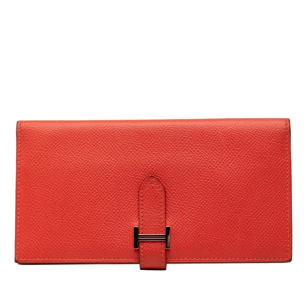 Hermès Epsom Bearn Wallet Red Leather Very good - Front View