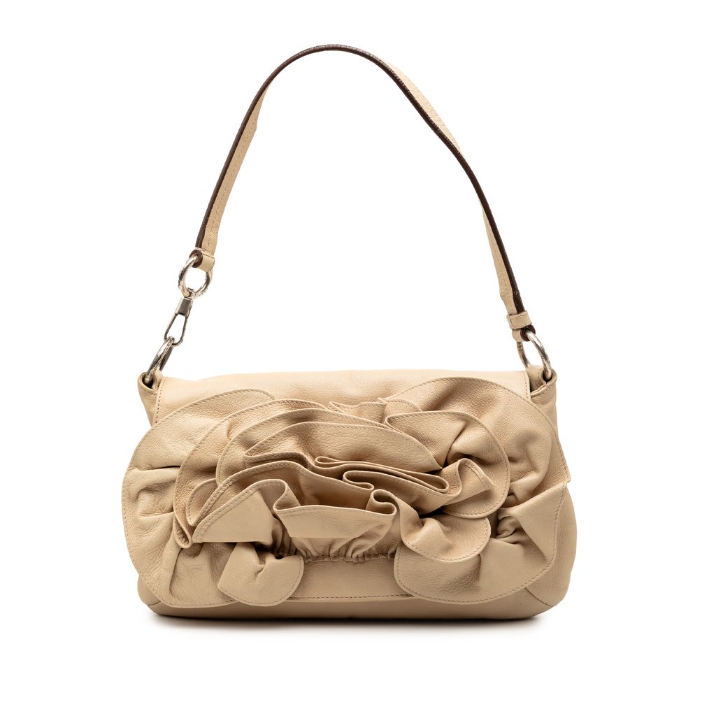 Saint Laurent Leather Nadja Rose Flap Bag Brown Medium Leath