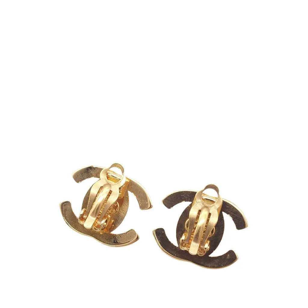 Chanel CC Gold Plated Turn Lock Clip on Earrings Gold Metal Very good - Back View