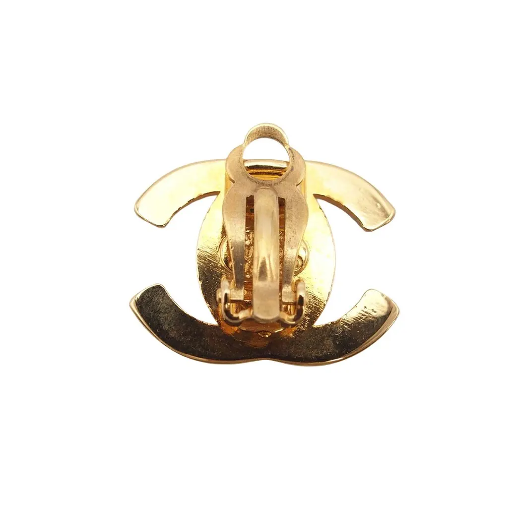Chanel CC Gold Plated Turn Lock Clip on Earrings Gold Metal Very good - Box View