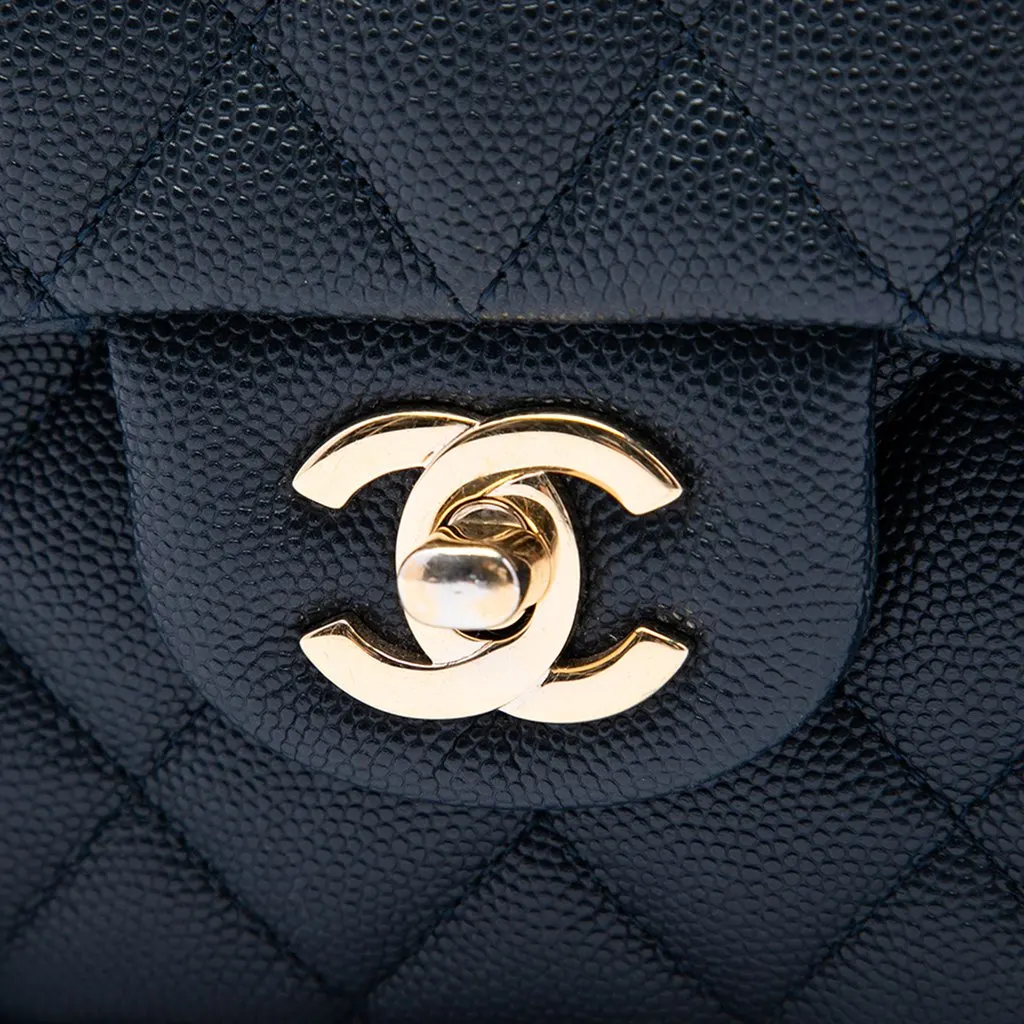 Chanel Medium Classic Caviar Double Flap Blue Leather Very good - Box View