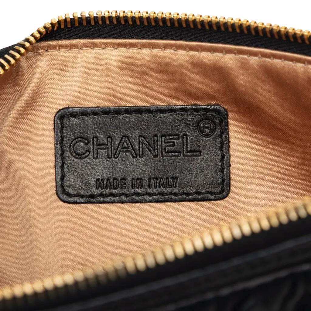Chanel CC Lambskin Ruffled Clutch On Chain Black Leather Very good - Box View