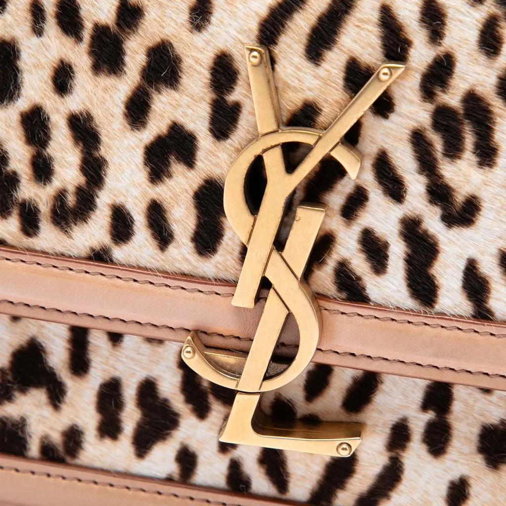 Saint Laurent Small Calf Hair Leopard Print Solferino Satchel In Box Beige Very good - Box View