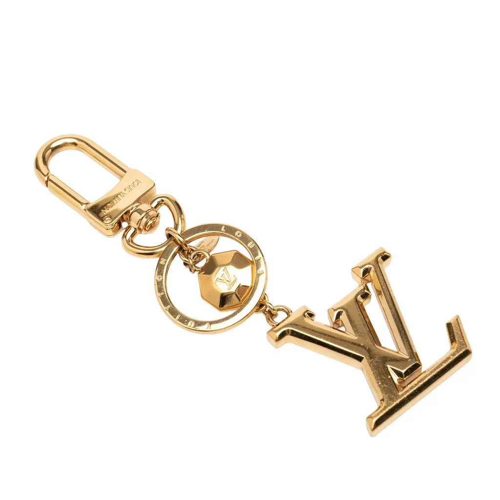 Louis Vuitton Gold Plated LV Facettes Bag Charm & Key Holder Gold Metal Very good - Front View