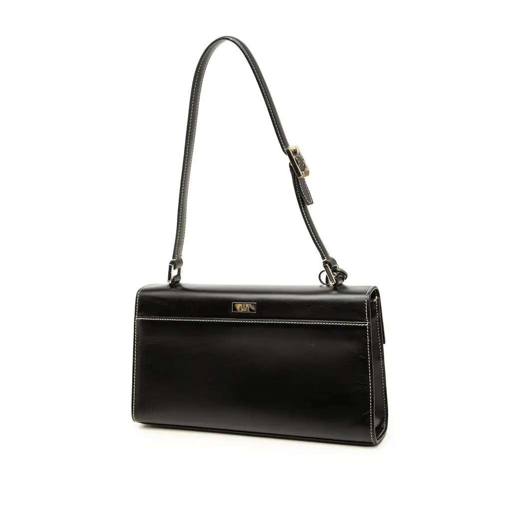 Gucci Calfskin Lady Lock Shoulder Bag Black Leather Very good - Back View