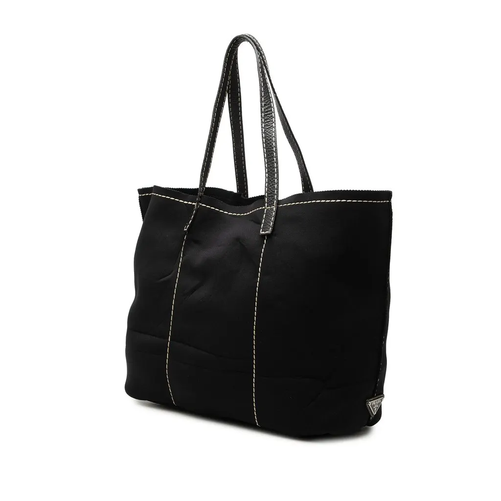 Prada Neoprene Logo Shopping Tote Black Polyester Good - Back View