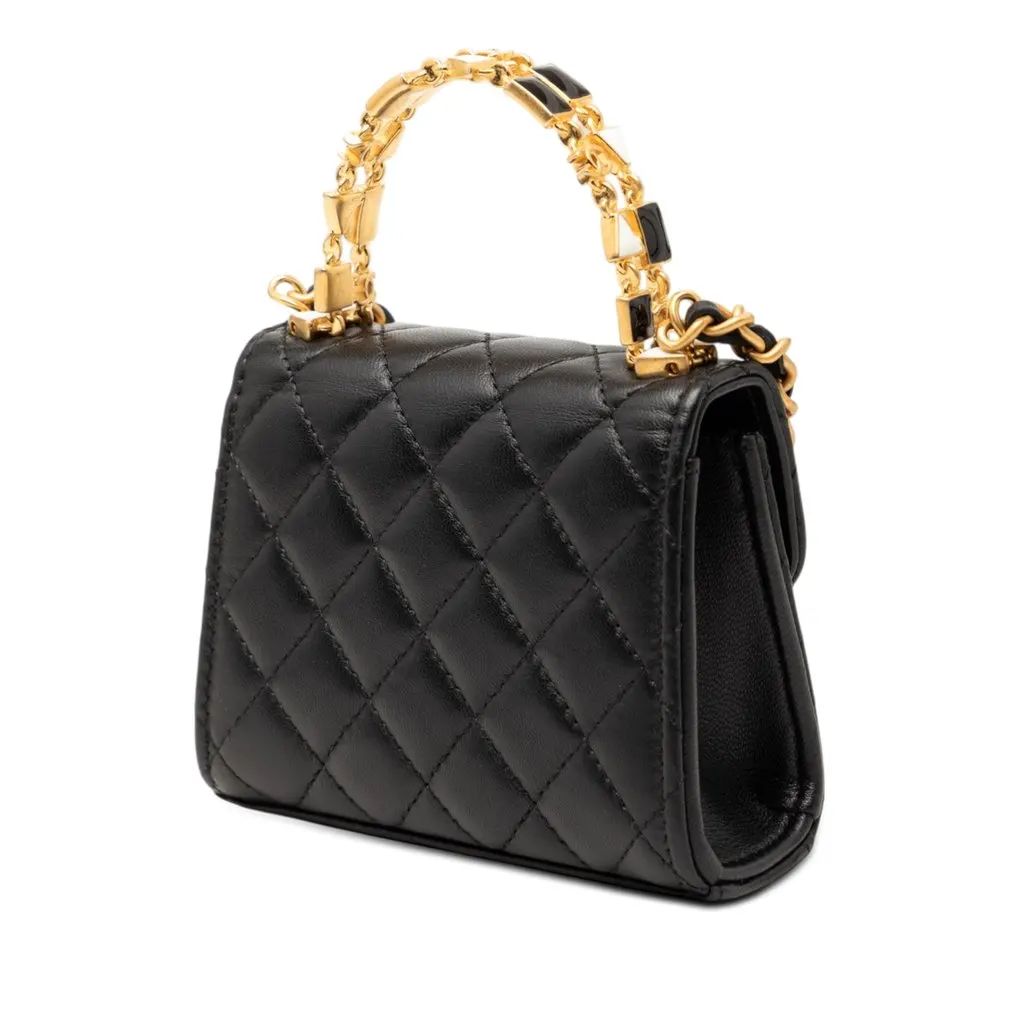 Chanel Mini CC Quilted Lambskin Enamel Top Handle Bag Black Leather Very good - Back View