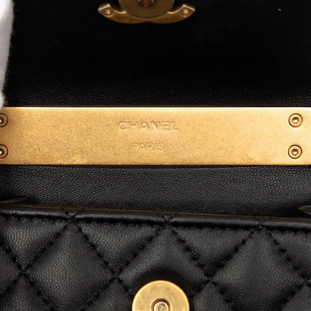Chanel Mini CC Quilted Lambskin Enamel Top Handle Bag Black Leather Very good - Box View