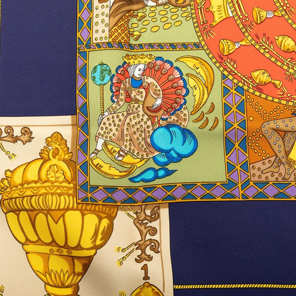 Hermès Le Tarot Silk Scarf 90 Blue Never worn - Inside View