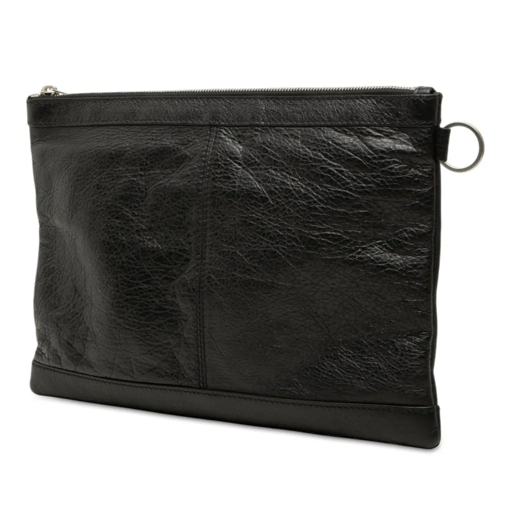 Balenciaga Lambskin Motocross Classic Clip Clutch M Black Leather Very good - Back View