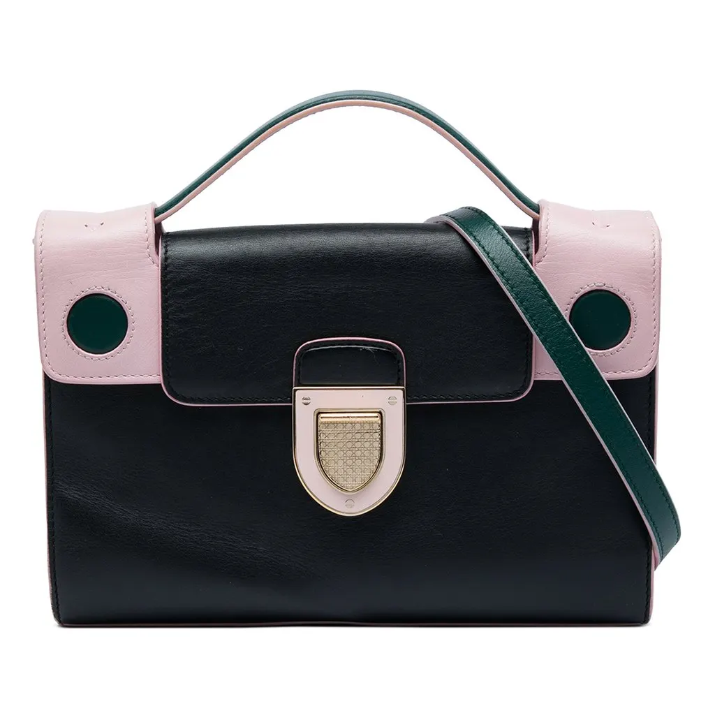 Dior Mini Tricolor Leather Diorever Top Handle Bag Black Leather Good - Front View