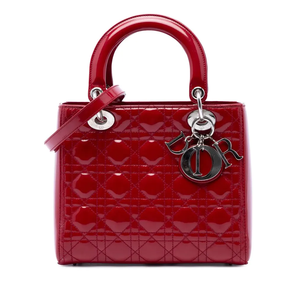 Dior Medium Patent Cannage Lady Dior Red Leather Very good - Front View