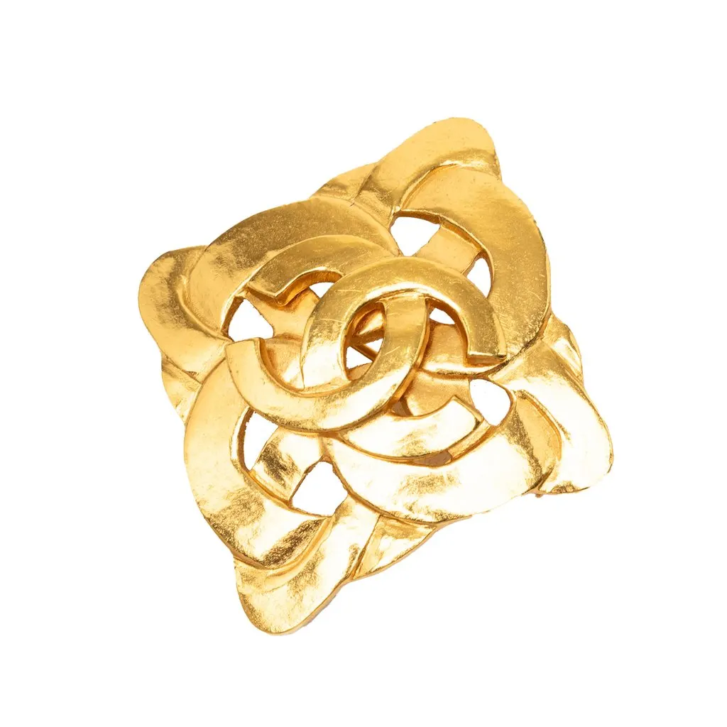 Chanel CC Gold Plated Twisted Brooch Gold Metal Very good - Front View