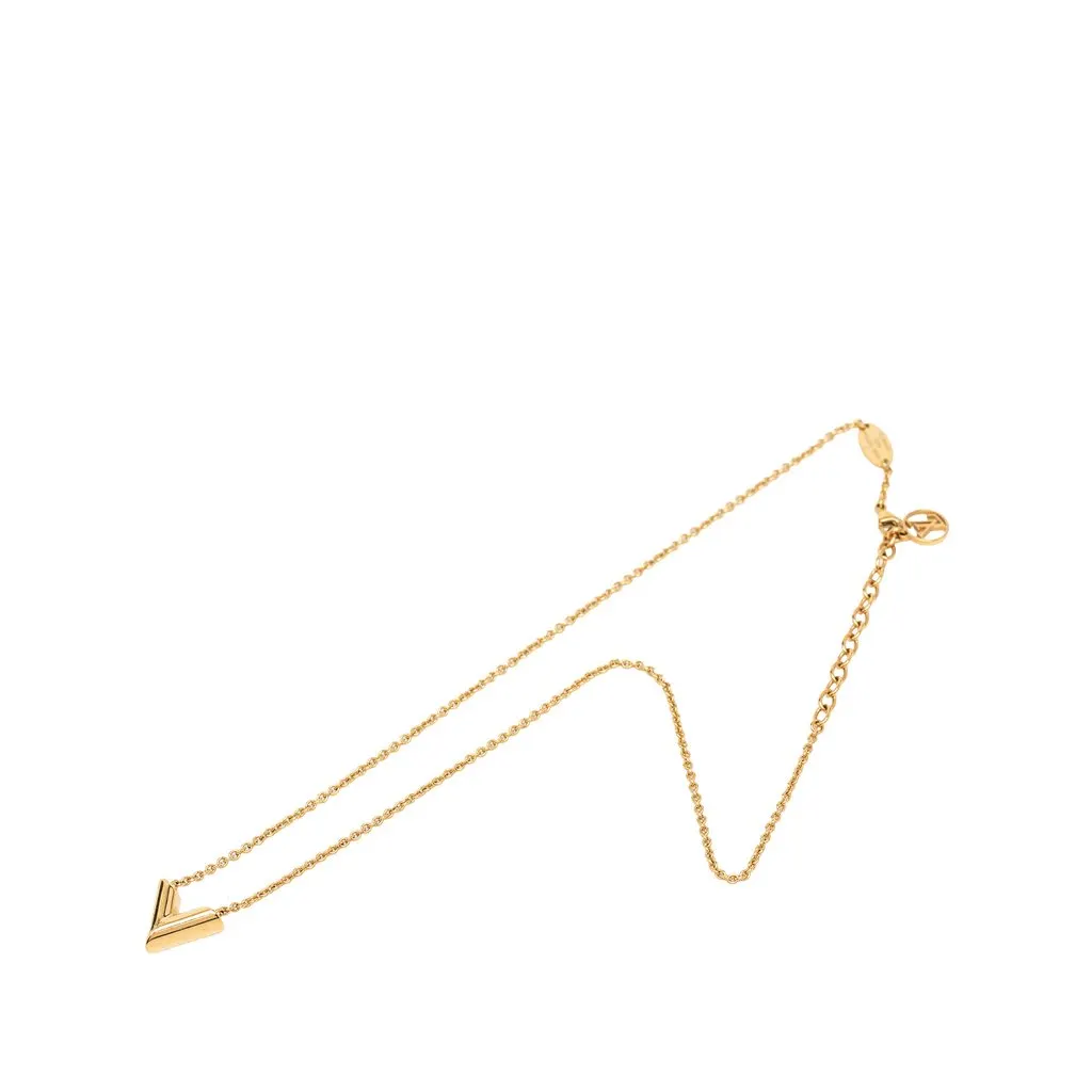 Louis Vuitton Gold Plated Essential V Necklace Gold Metal Very good - Front View