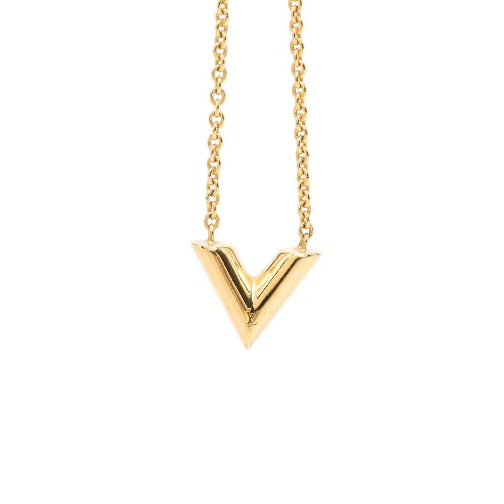 Louis Vuitton Gold Plated Essential V Necklace Gold Metal Very good - Back View