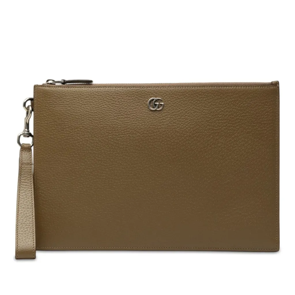 Gucci GG Marmont Calfskin Clutch Brown Leather Very good - Front View