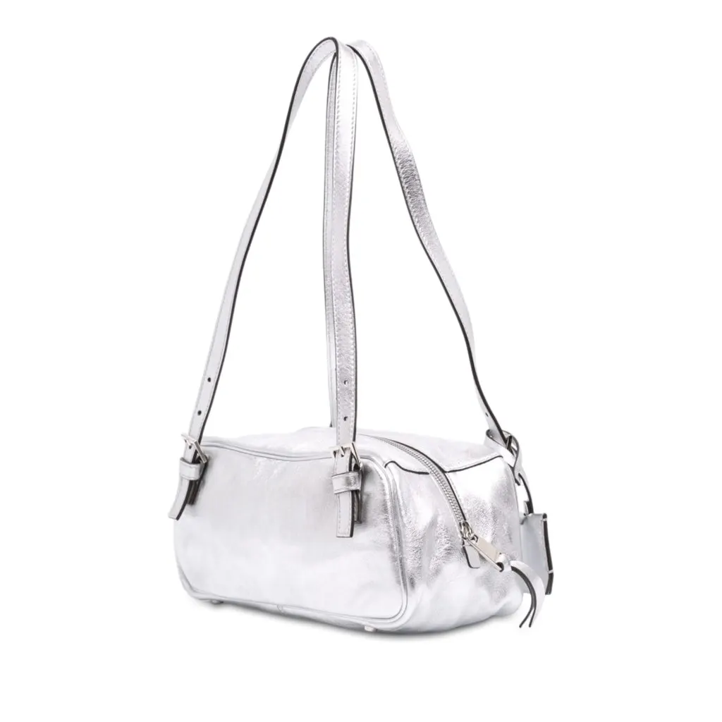 Versace Metallic Leather Tag Bowling Bag Silver Leather Very good - Back View
