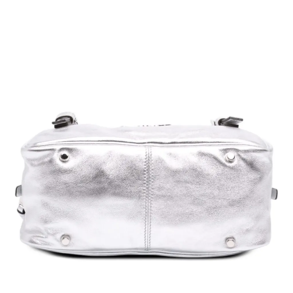 Versace Metallic Leather Tag Bowling Bag Silver Leather Very good - Inside View