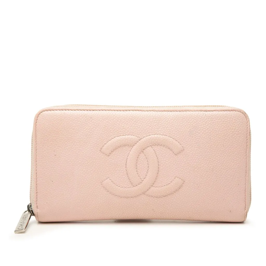 Chanel CC Caviar Zip Around Long Wallet Pink Leather Very good - Front View
