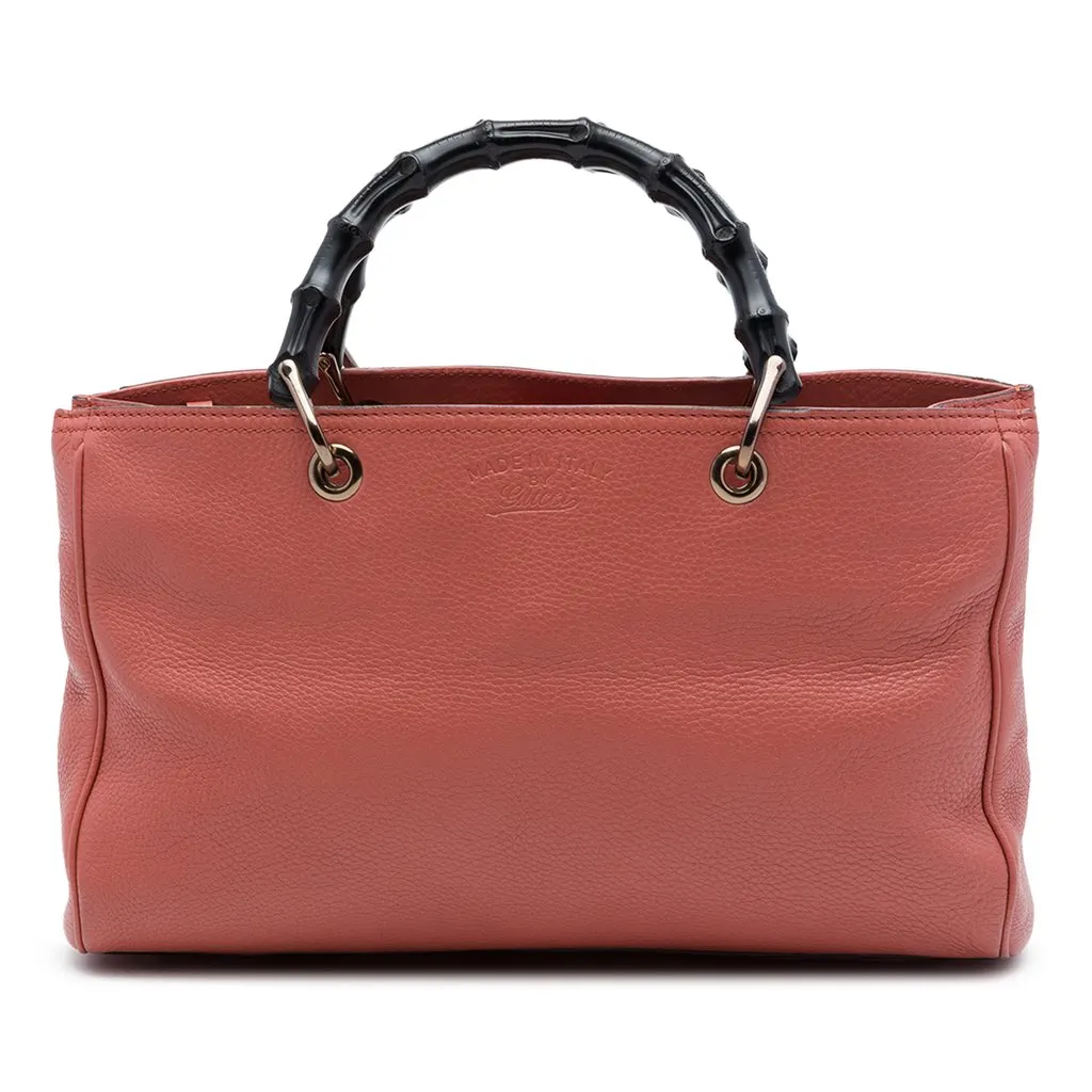 Gucci Medium Calfskin Bamboo Shopper Satchel Pink Leather Very good - Front View