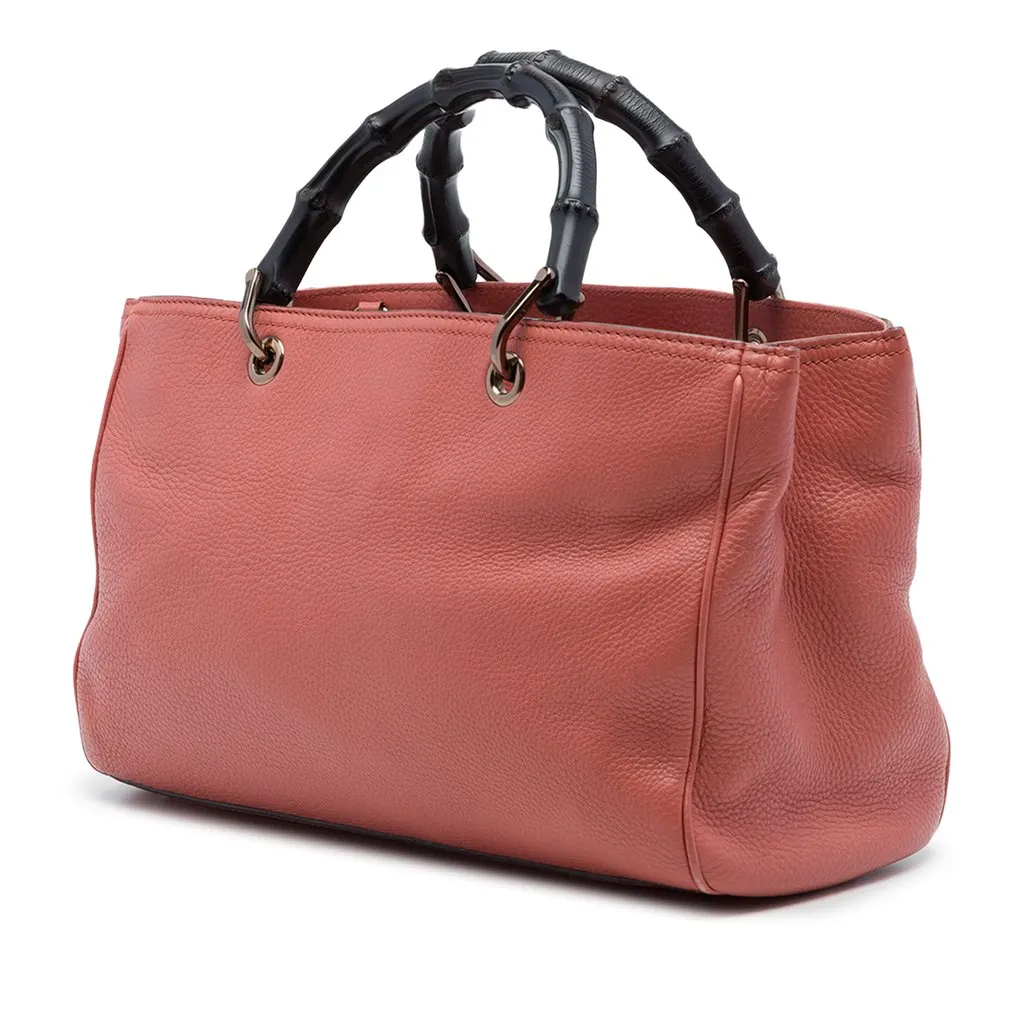 Gucci Medium Calfskin Bamboo Shopper Satchel Pink Leather Very good - Back View