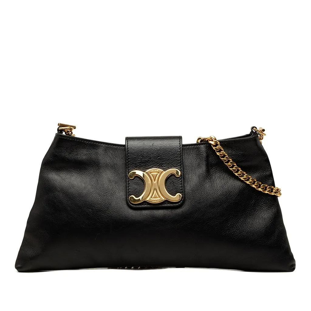 Celine Calfskin Triomphe Wiltern Shoulder Bag Black Leather Very good - Front View
