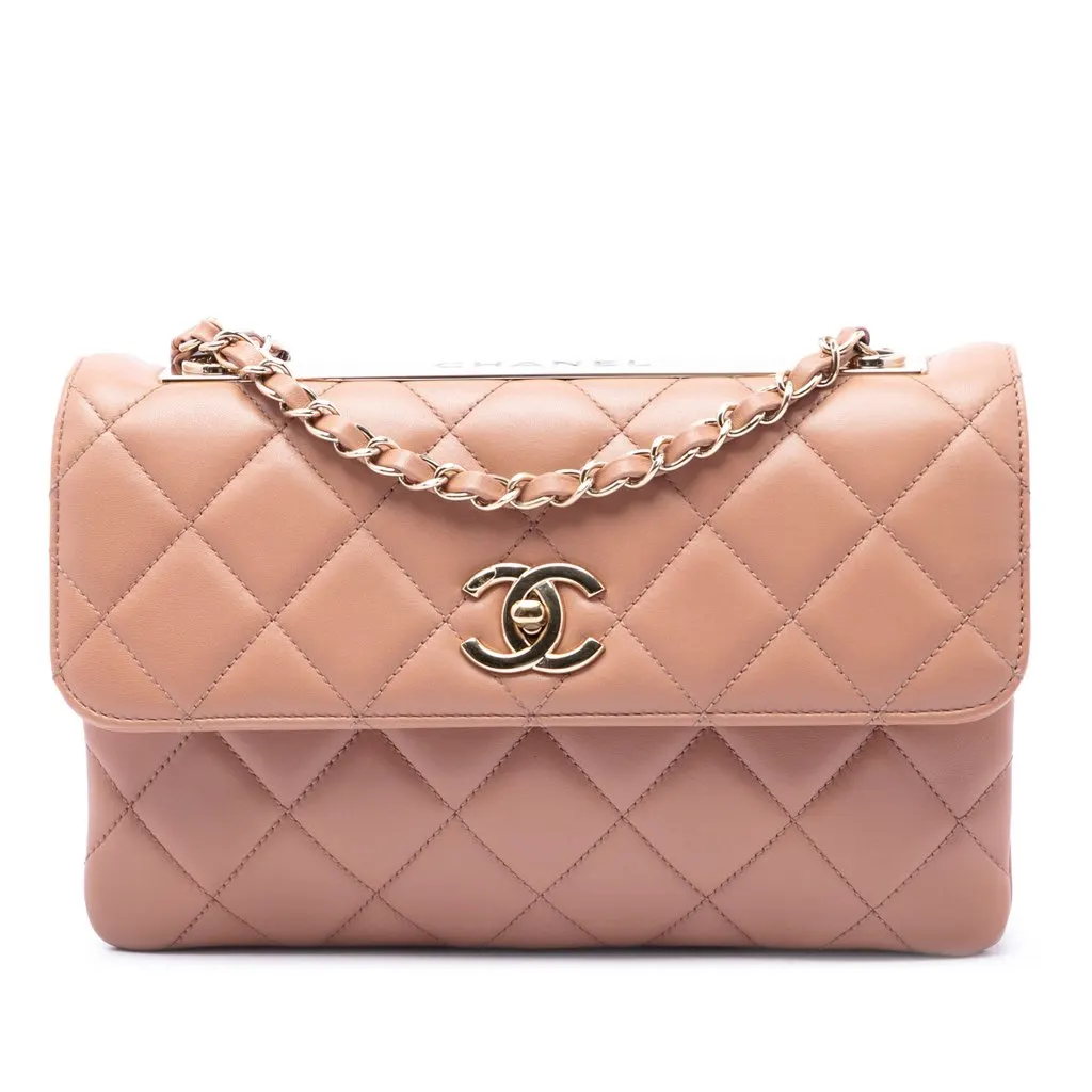 Chanel Medium Quilted Lambskin Trendy CC Flap Brown Leather Very good - Front View