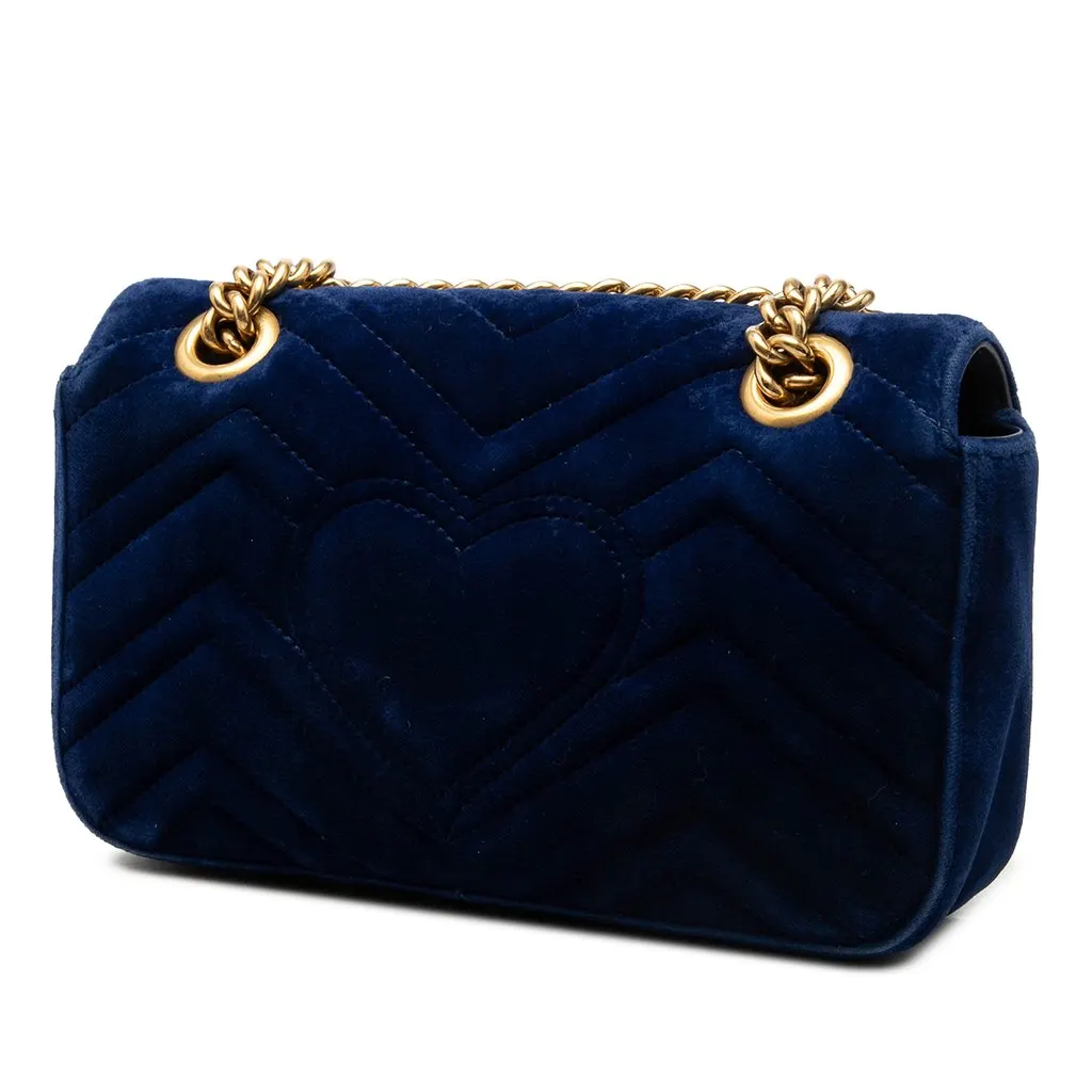 Gucci Small GG Marmont Matelasse Velvet Shoulder Bag Blue Very good - Back View