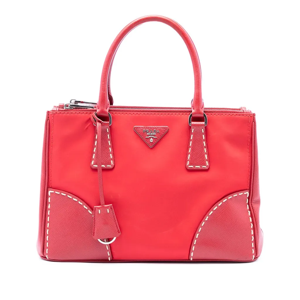 Prada Medium Tessuto and Saffiano Stitch Galleria Double Zip Satchel Red Polyamide Very good - Front View