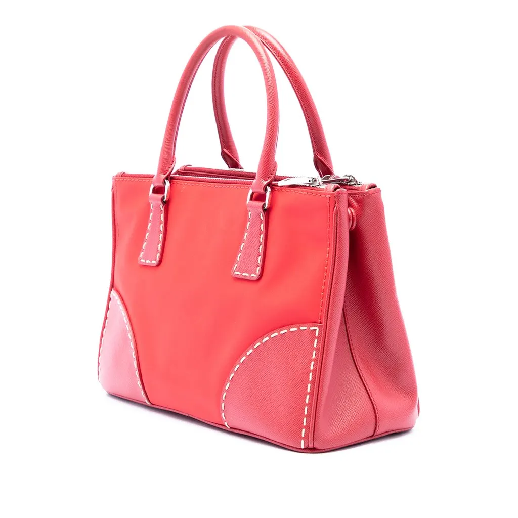 Prada Medium Tessuto and Saffiano Stitch Galleria Double Zip Satchel Red Polyamide Very good - Back View