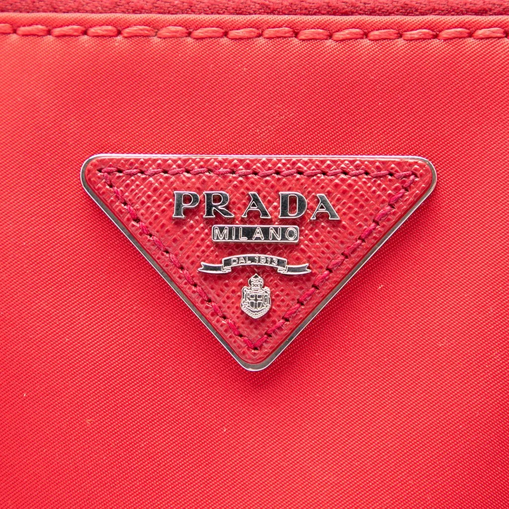 Prada Medium Tessuto and Saffiano Stitch Galleria Double Zip Satchel Red Polyamide Very good - Box View