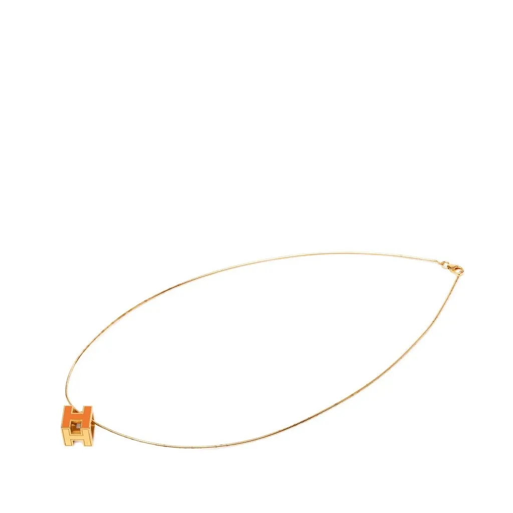 Hermès Gold Plated and Enamel Cage d H Pendant Necklace Gold Metal Very good - Front View