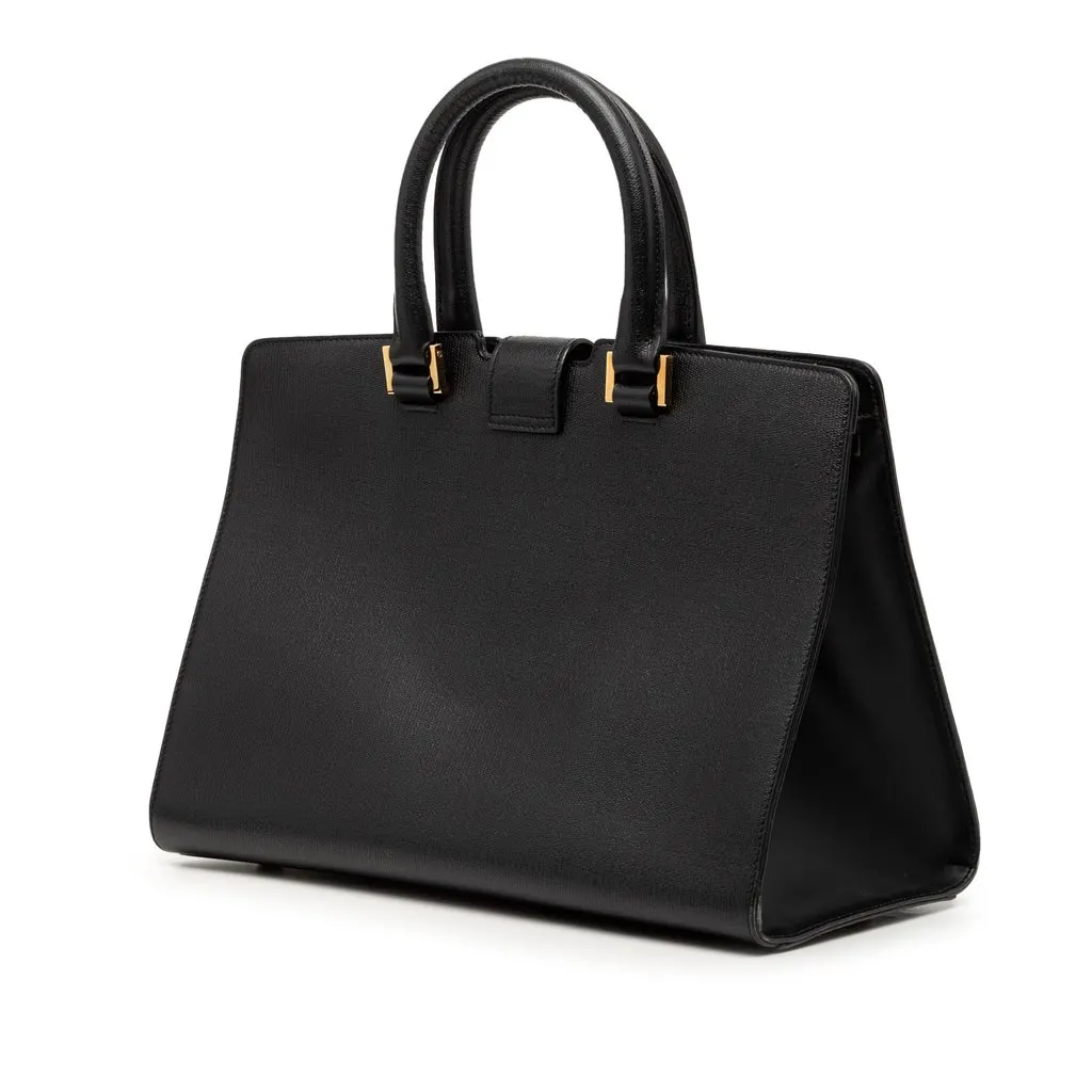 Saint Laurent Small Textured Leather Cabas Chyc Satchel Black Leather Very good - Back View