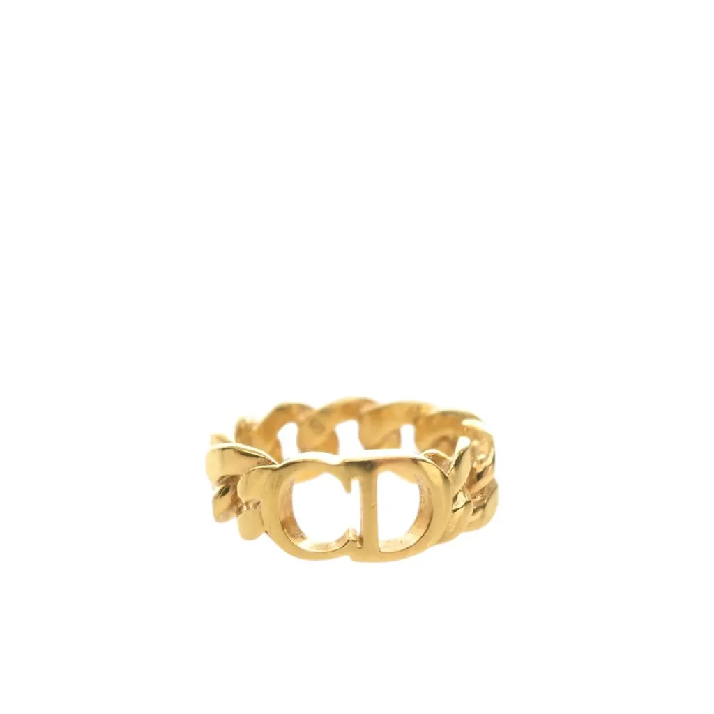 Dior Gold Plated Danseuse Etoile CD Logo Chain Ring Gold Metal Very good - Front View