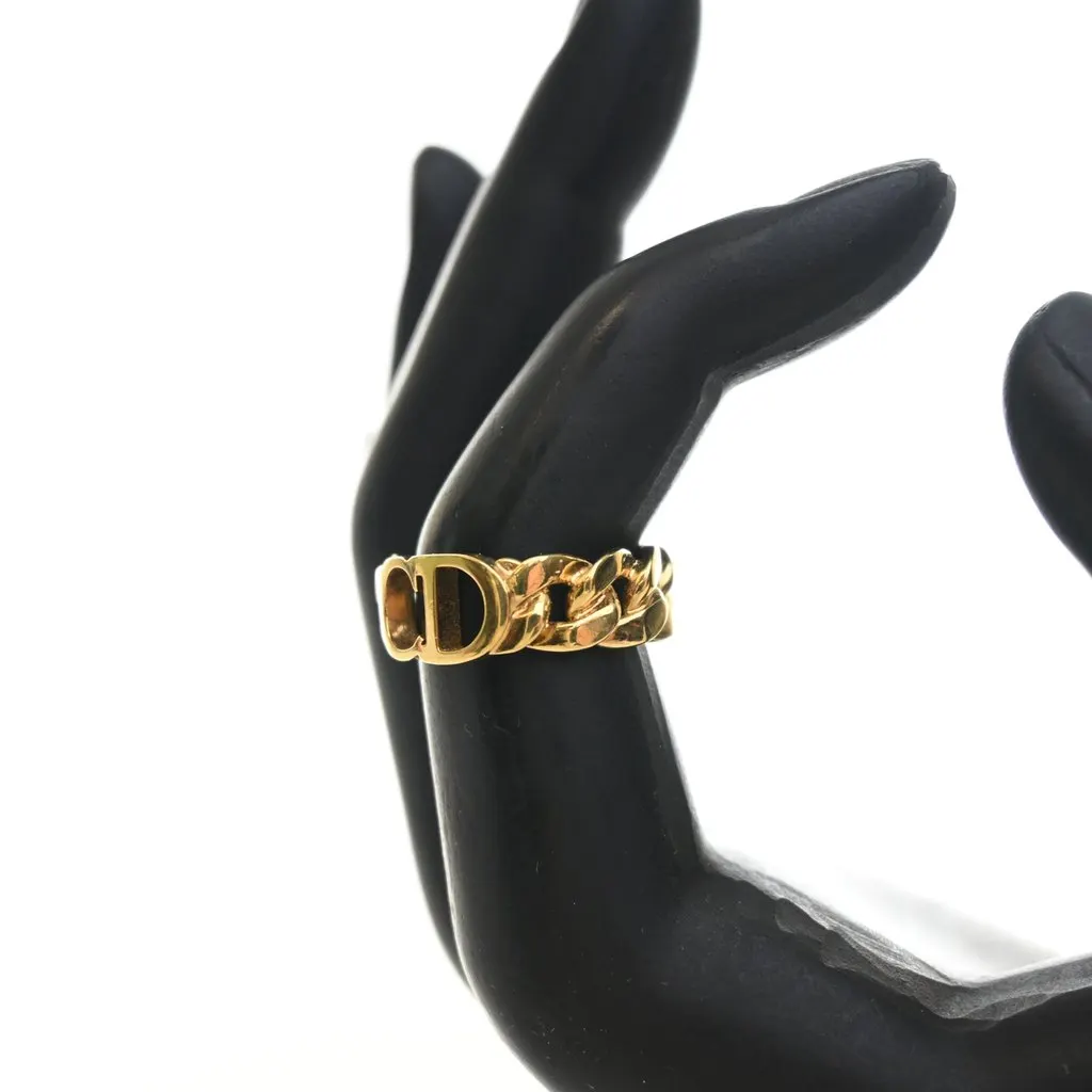 Dior Gold Plated Danseuse Etoile CD Logo Chain Ring Gold Metal Very good - Back View