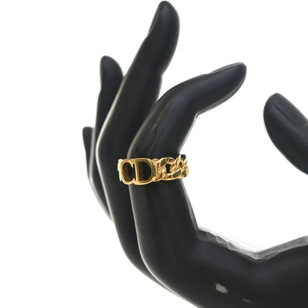 Dior Gold Plated Danseuse Etoile CD Logo Chain Ring Gold Metal Very good - Model View