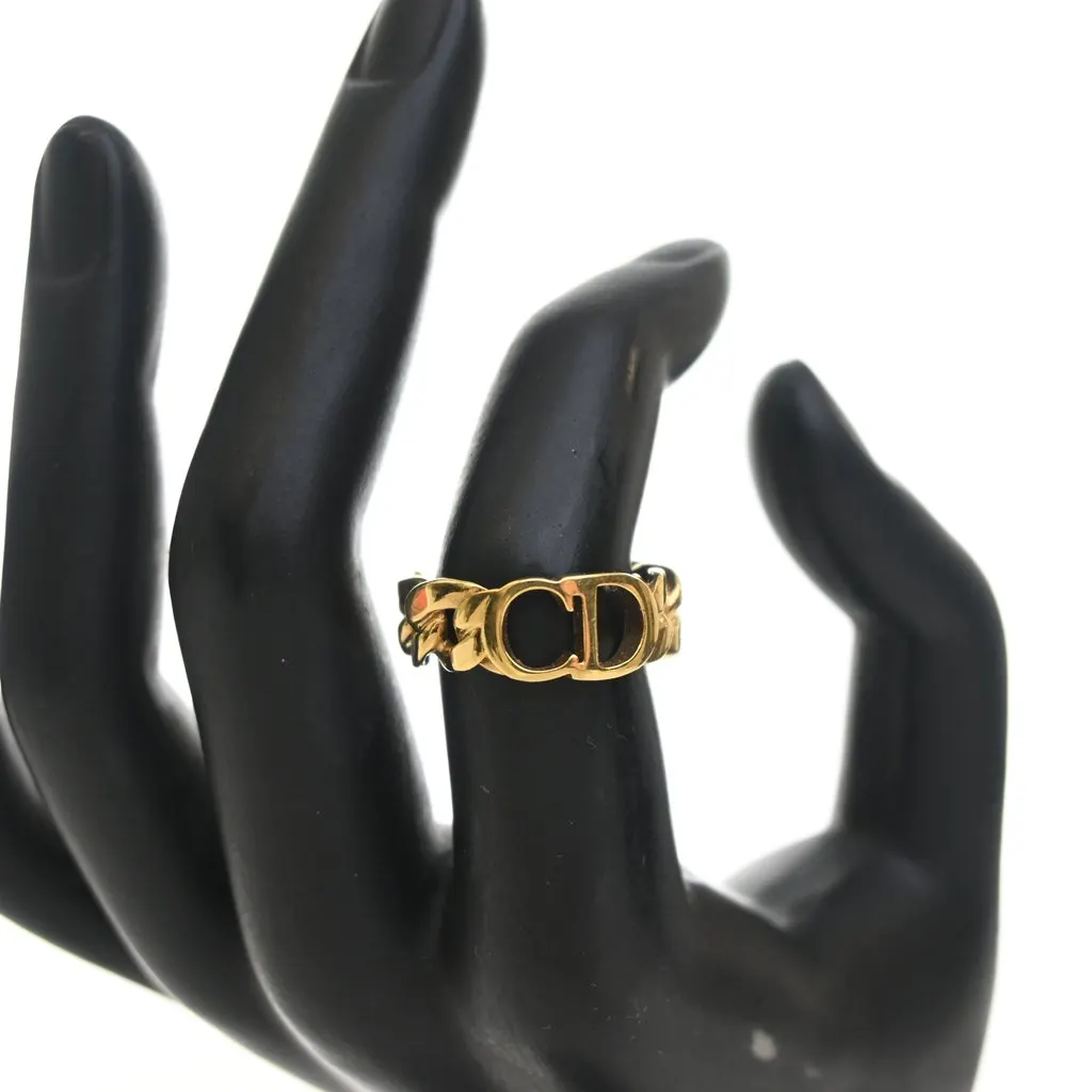 Dior Gold Plated Danseuse Etoile CD Logo Chain Ring Gold Metal Very good - Box View