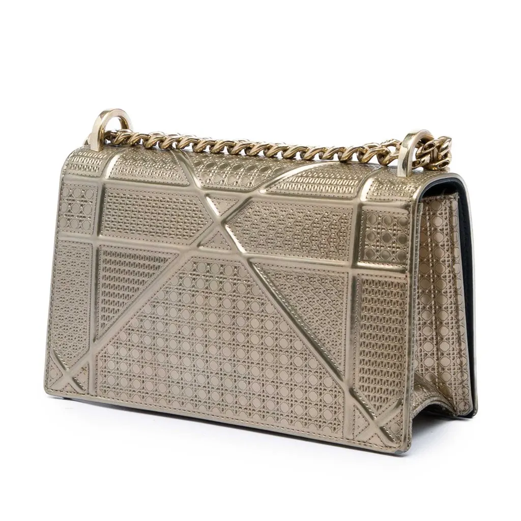 Dior Small Metallic Patent Microcannage Diorama Flap Gold Leather Good - Back View