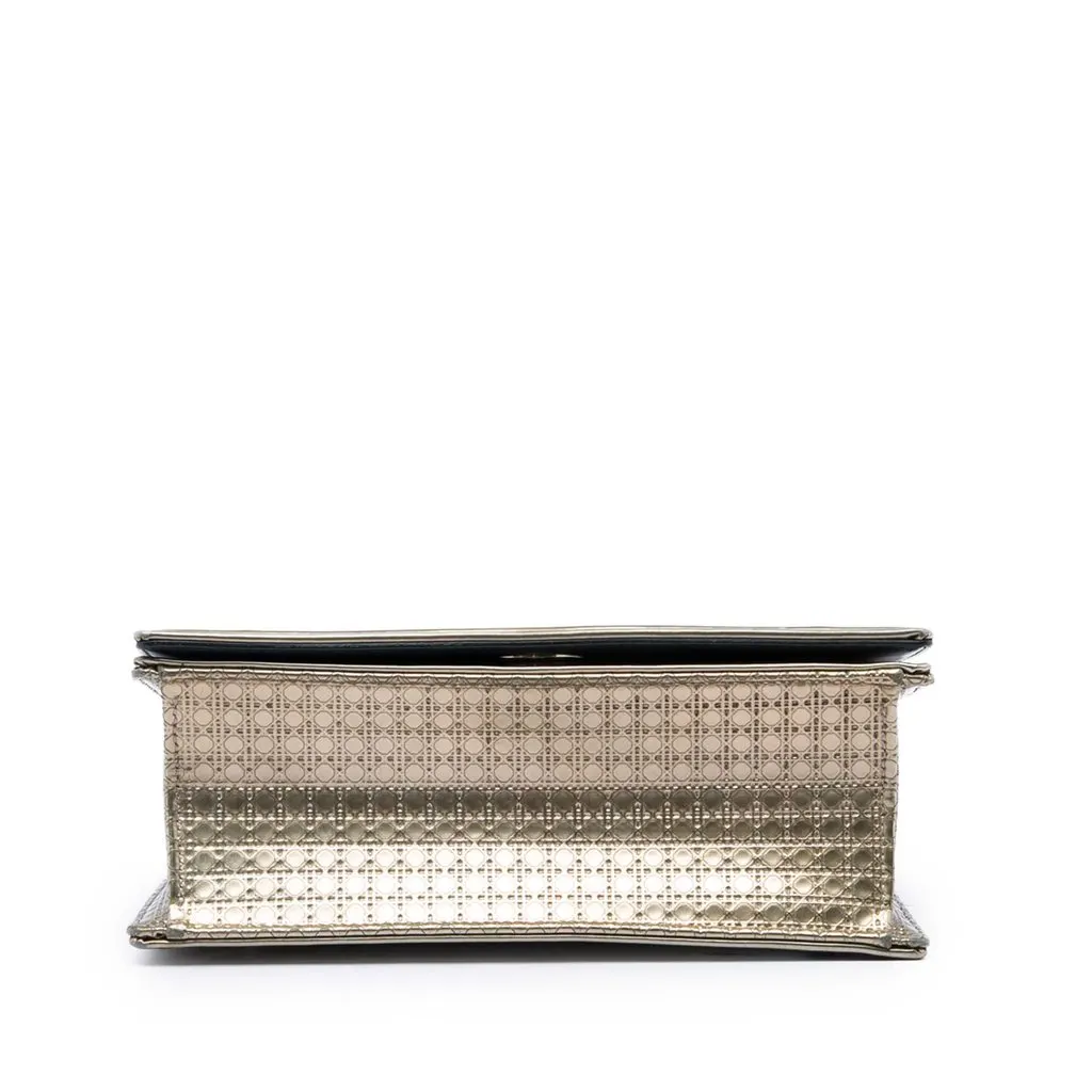Dior Small Metallic Patent Microcannage Diorama Flap Gold Leather Good - Inside View