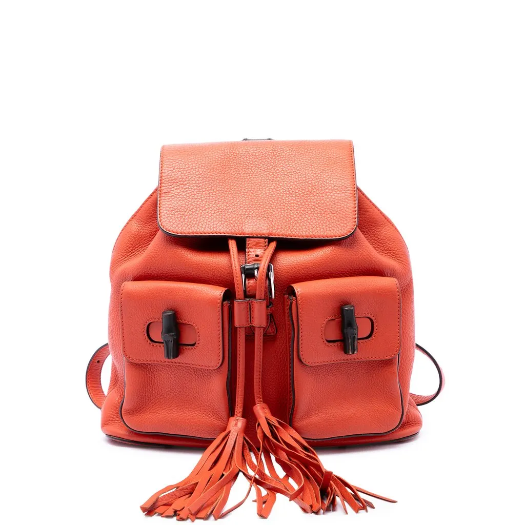 Gucci كبيرة جلد العجل بامبو Tassel برباط حقيبة ظهر