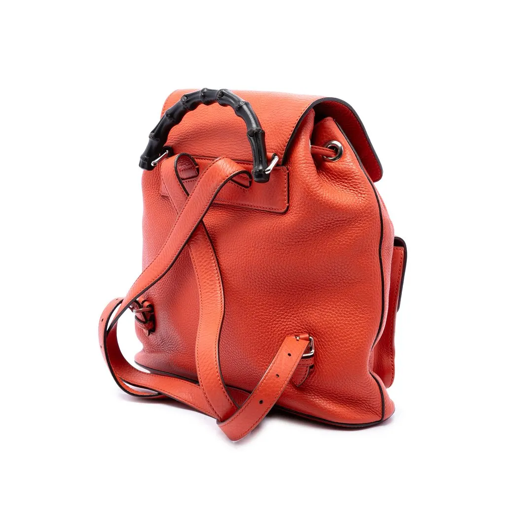 Gucci Large Calfskin Bamboo Tassel Drawstring Backpack Orange Leather Very good - Back View