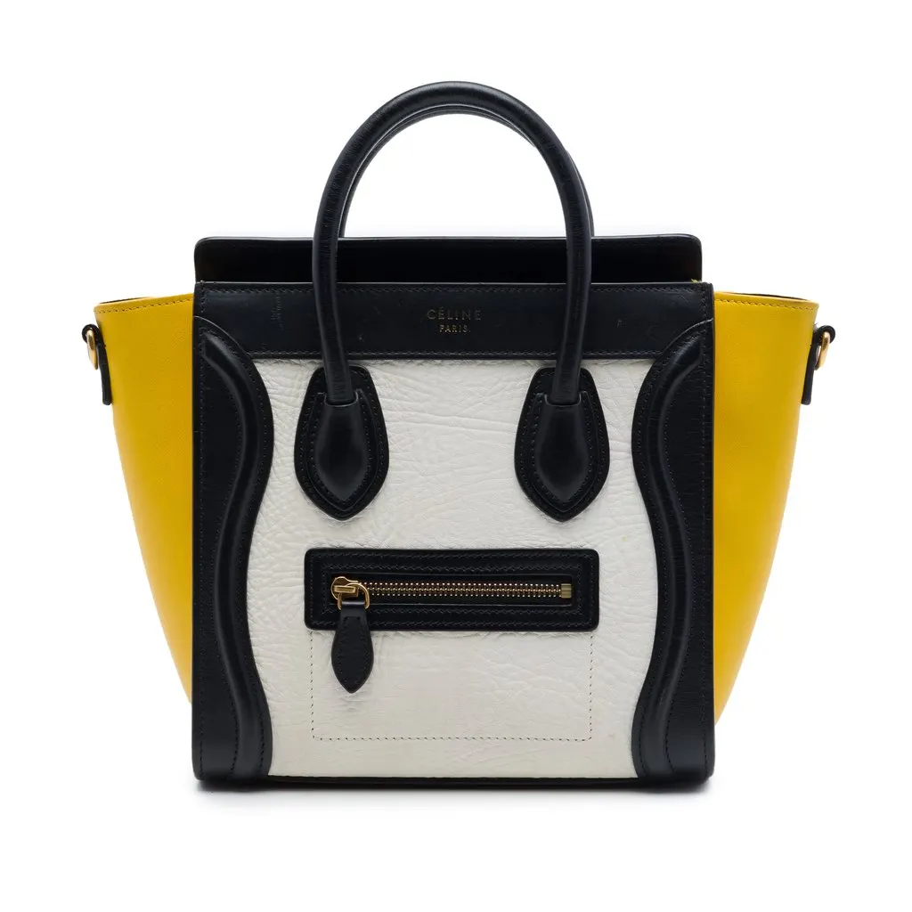 Celine Nano Tricolor Nubuck and Drummed Calfskin Luggage Tote White Leather Very good - Front View